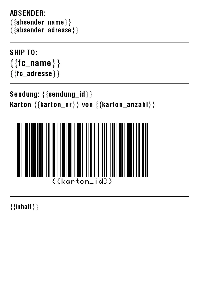 ZPL preview: Amazon FBA box label: 4 × 6 in shipment label with box ID barcode