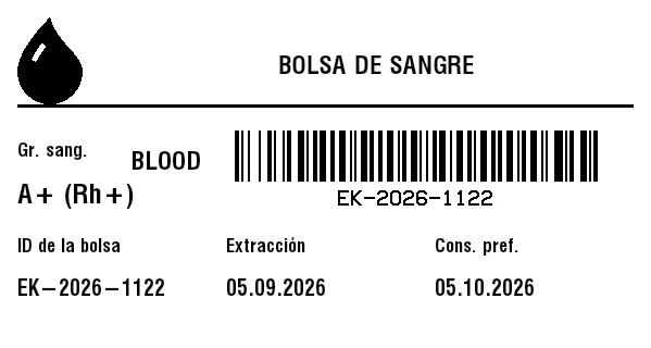 Vista previa de Etiqueta de bolsa de sangre