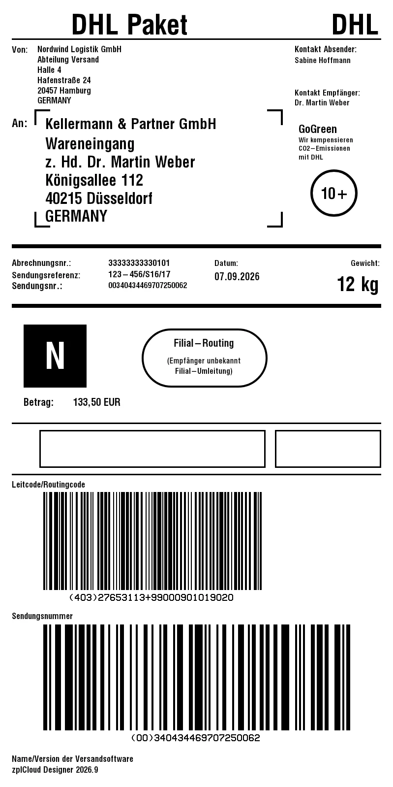 Vorlage DHL-Paketetikett