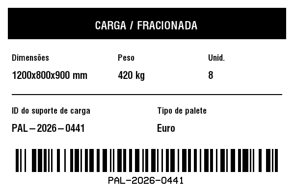 Prévia de Etiqueta de carga/dimensões