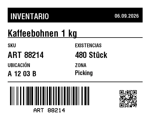 Vista previa de Etiqueta de inventario