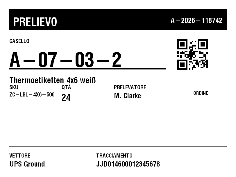 Anteprima di Etichetta di prelievo