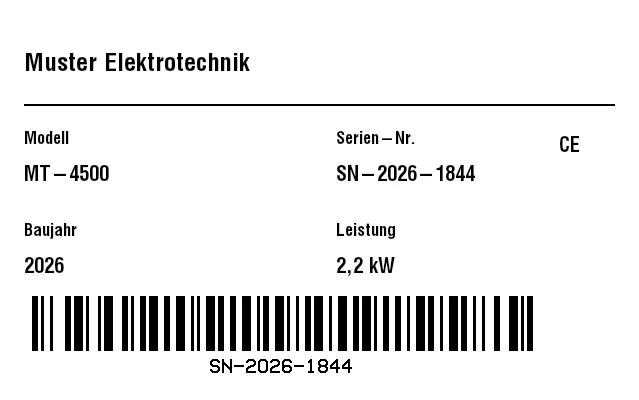 Vorschau von Seriennummern-/Typenschild (Nameplate)