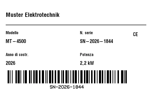 Anteprima di Targhetta matricola/dati (nameplate)