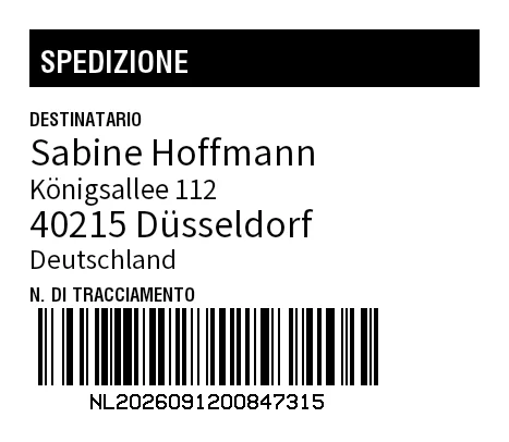 Anteprima di Spedizione con carattere personalizzato