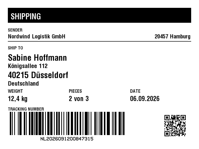 Preview of Shipping label