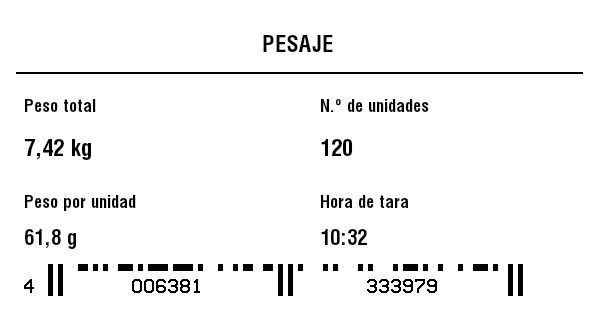 Vista previa de Etiqueta de pesaje